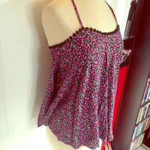 F21 Floral Flowy Cami with Black Lace Trim